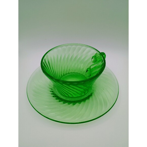 Anchor Hocking Other - Uranium Anchor Hocking Spiral Green Cup & Saucer Set- See Photos